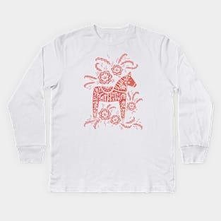 Swedish Dala Horse (Red) Kids Long Sleeve T-Shirt